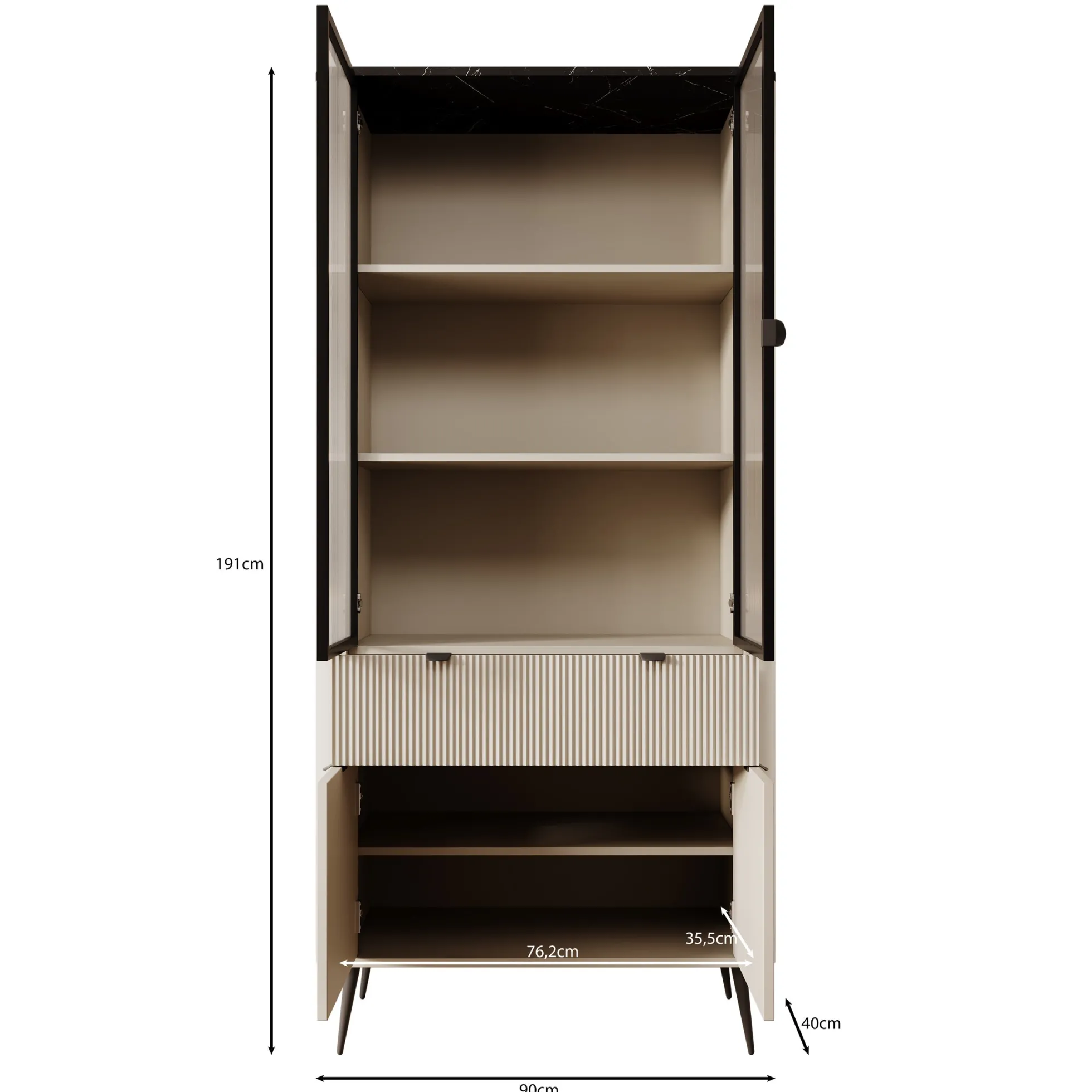Mace - Vitrinekast - Beige - 90x40x191 cm