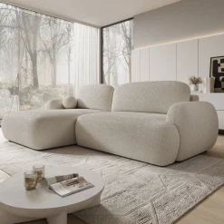 Malaga - Hoekbank 3-zits met chaise longue - Teddystof beige - Links