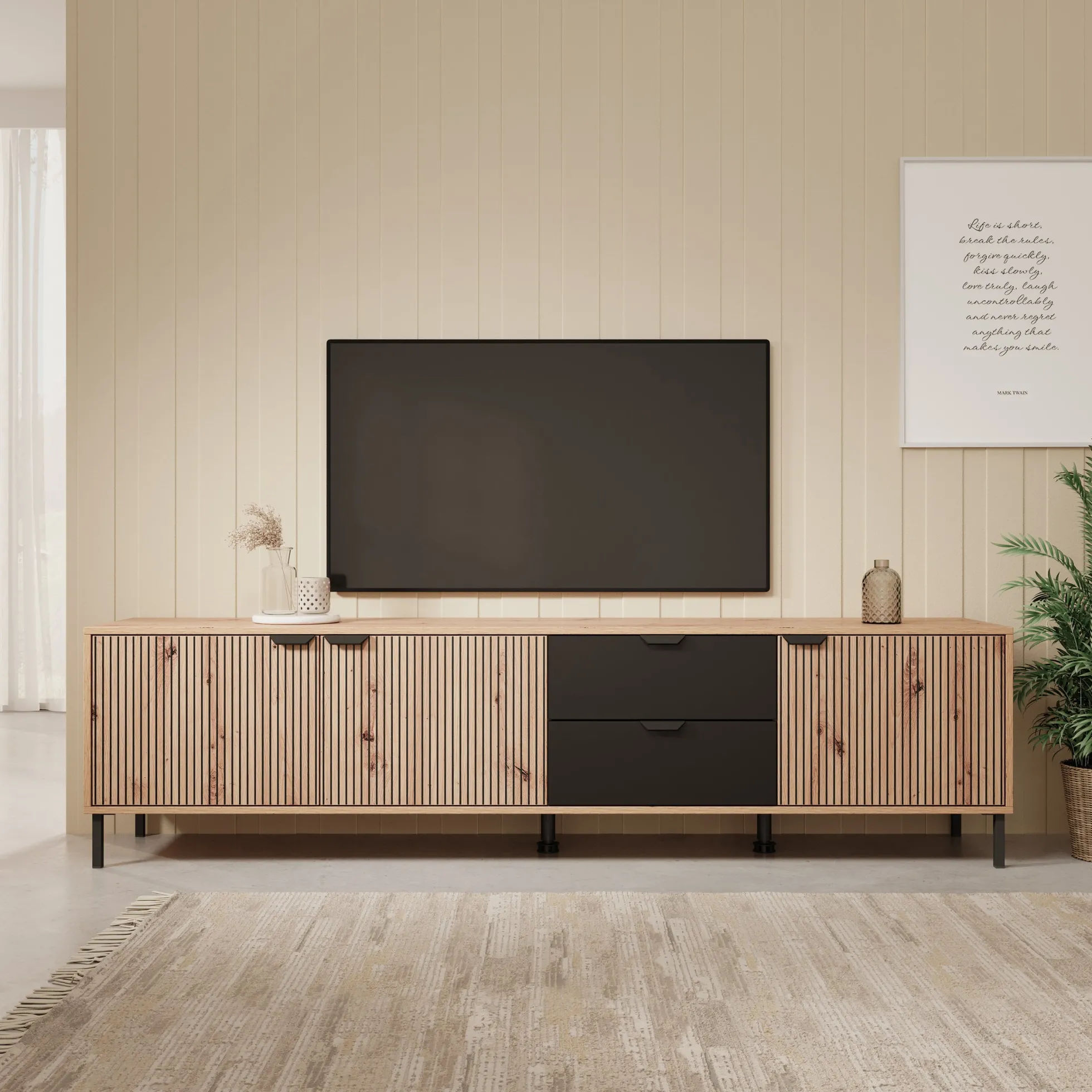 Malaika - TV-Meubel - Eiken - 208x40x54 cm