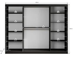 Malavi 2 - Kledingkast met schuifdeuren - Zwart - 250x62x200 cm