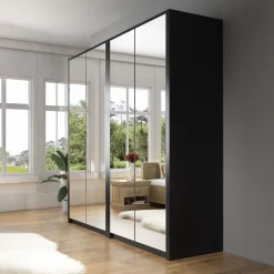 Malibu - Kledingkast 4-deurs - Mat zwart - 227x53x197 cm