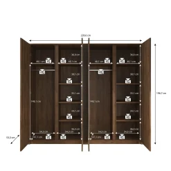Malibu - Kledingkast 4-deurs - Mat zwart - 227x53x197 cm