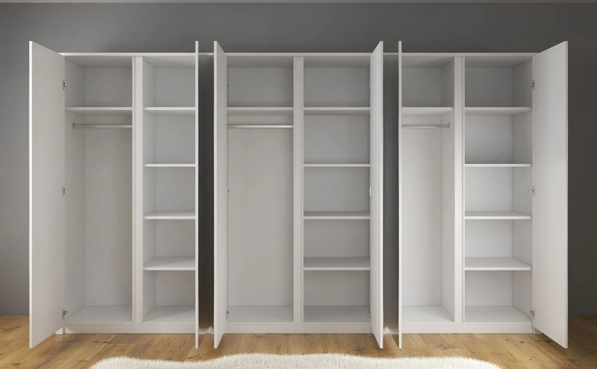 Malibu - Kledingkast 6-deurs - Wit - 340x53x197 cm