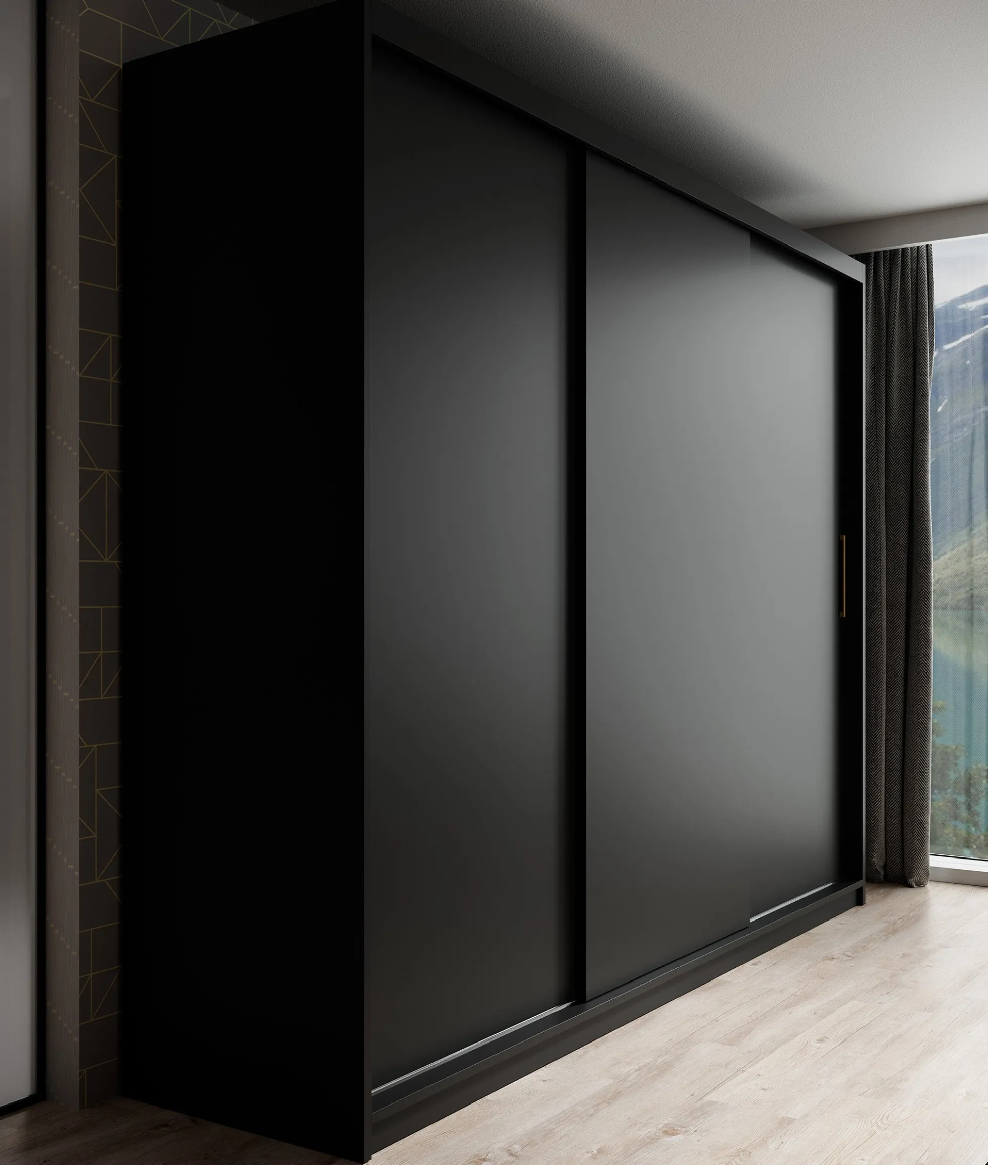 Mandalin - Kledingkast met schuifdeuren - Zwart - 250x62x200 cm