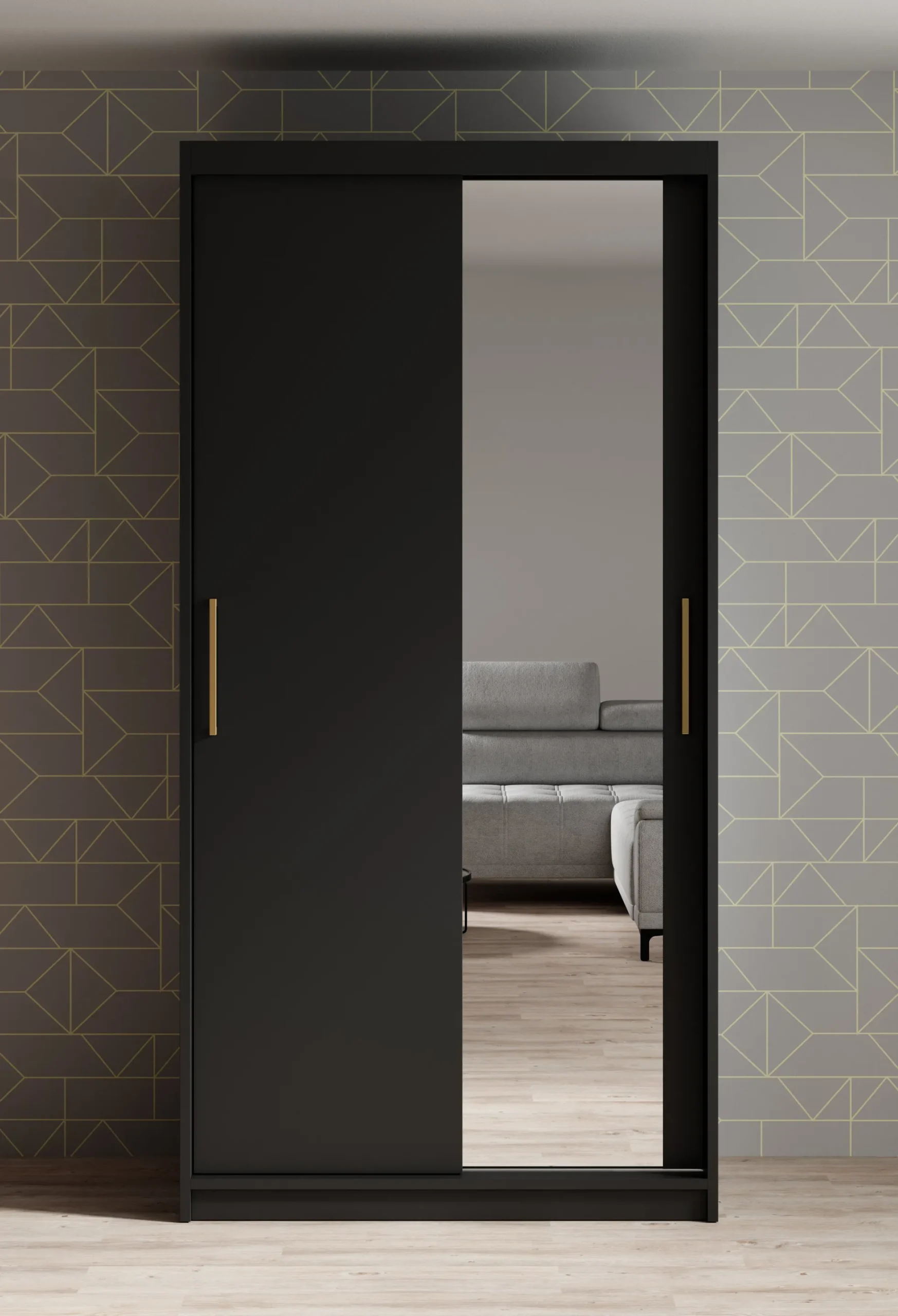 Mandalin - Kledingkast met spiegel - Zwart - 100x62x200 cm