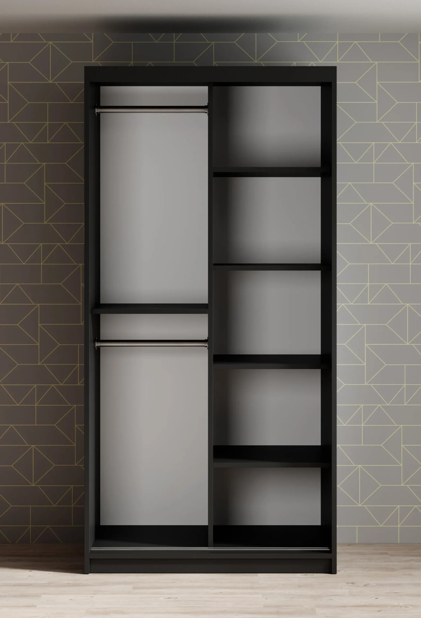 Mandalin - Kledingkast met spiegel - Zwart - 100x62x200 cm