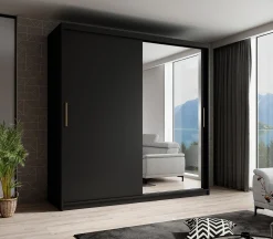 Mandalin - Kledingkast met spiegel - Zwart - 200x62x200 cm