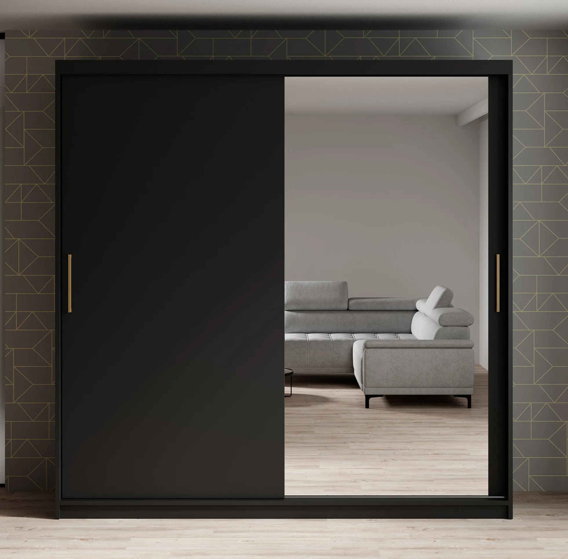 Mandalin - Kledingkast met spiegel - Zwart - 200x62x200 cm