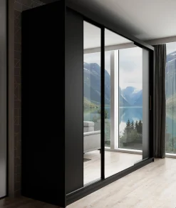 Mandalin - Kledingkast met spiegel - Zwart - 250x62x200 cm