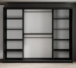 Mandalin - Kledingkast met spiegel - Zwart - 250x62x200 cm