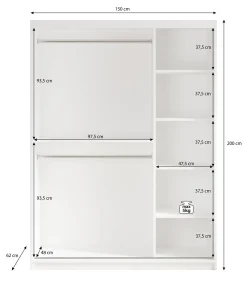 Mandalin - Kledingkast met schuifdeuren - Zwart - 150x62x200 cm