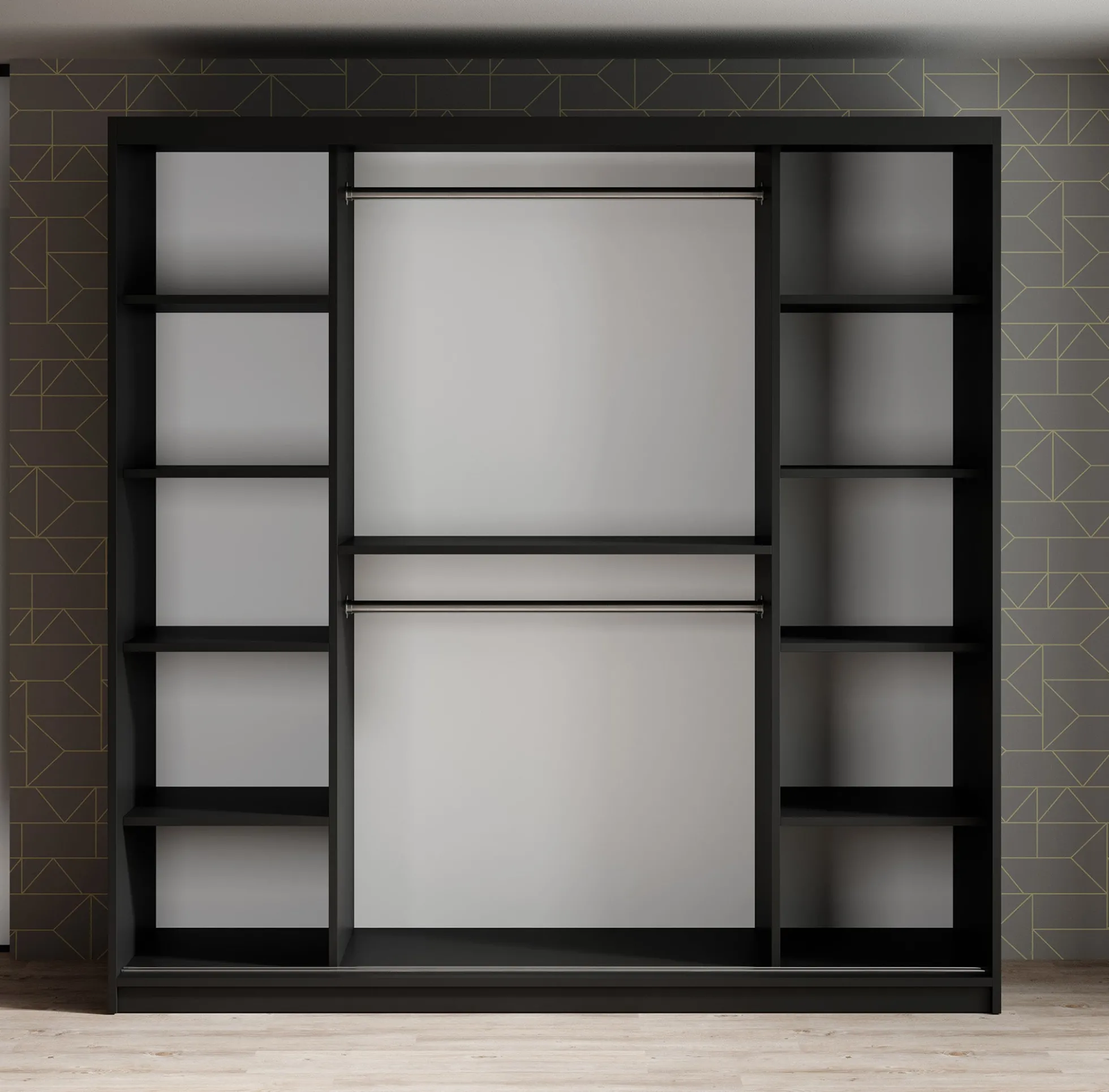 Mandalin - Kledingkast met schuifdeuren - Zwart - 200x62x200 cm