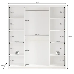 Mandalin - Kledingkast met spiegel - Zwart - 180x62x200 cm