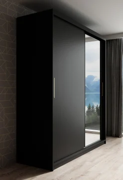 Mandalin - Kledingkast met spiegel - Zwart - 180x62x200 cm