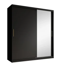 Mandalin - Kledingkast met spiegel - Zwart - 180x62x200 cm