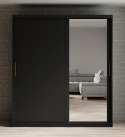 Mandalin - Kledingkast met spiegel - Zwart - 180x62x200 cm
