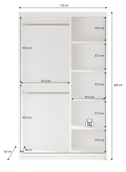 Mandalin - Kledingkast met schuifdeuren - Zwart - 120x62x200 cm