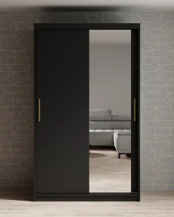 Mandalin - Kledingkast met spiegel - Zwart - 120x62x200 cm