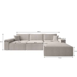 Manolo - Hoekbank 3-zits met chaise longue - Ribstof beige - Rechts
