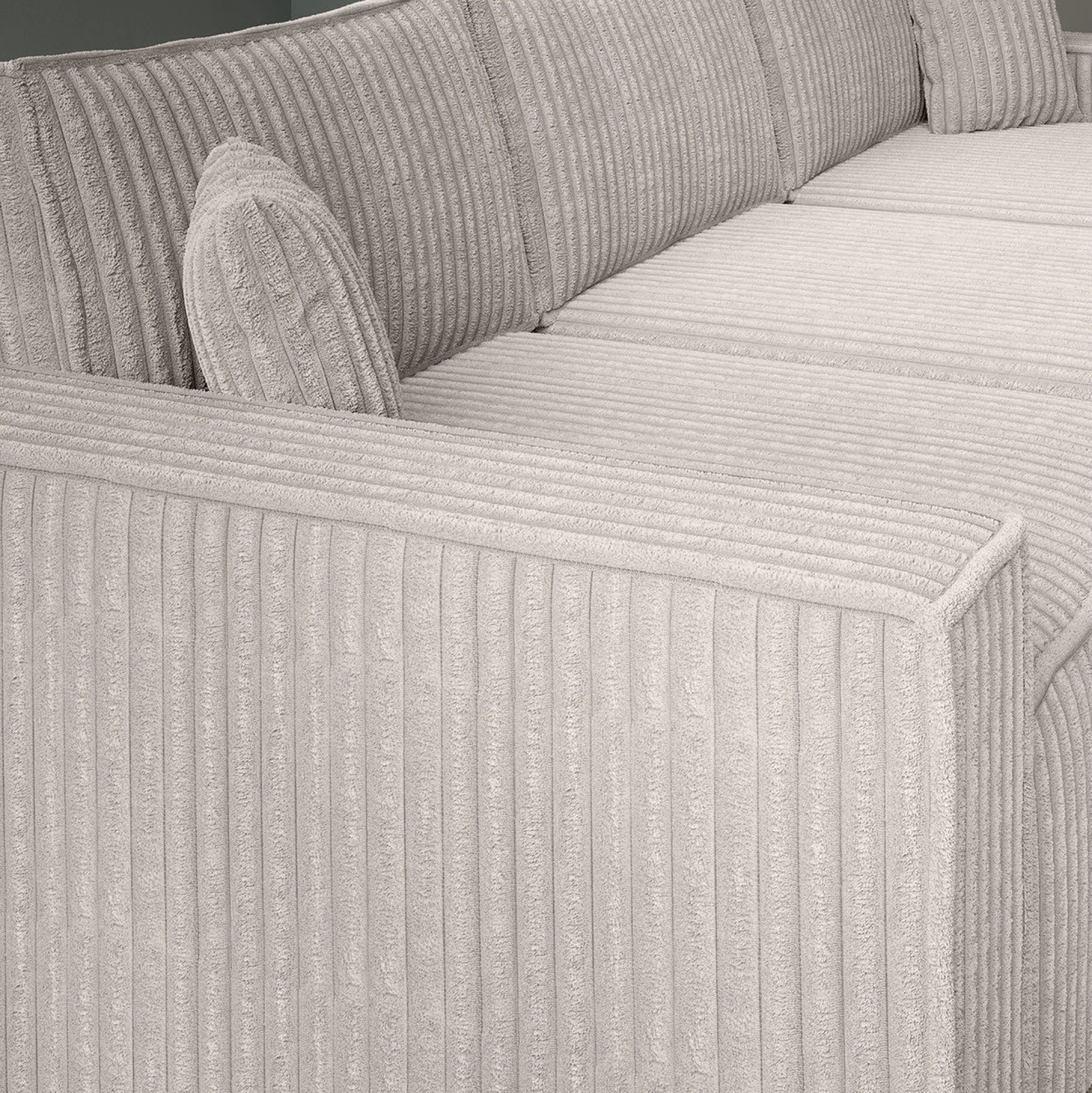 Manolo - Hoekbank 3-zits met chaise longue - Ribstof beige - Rechts