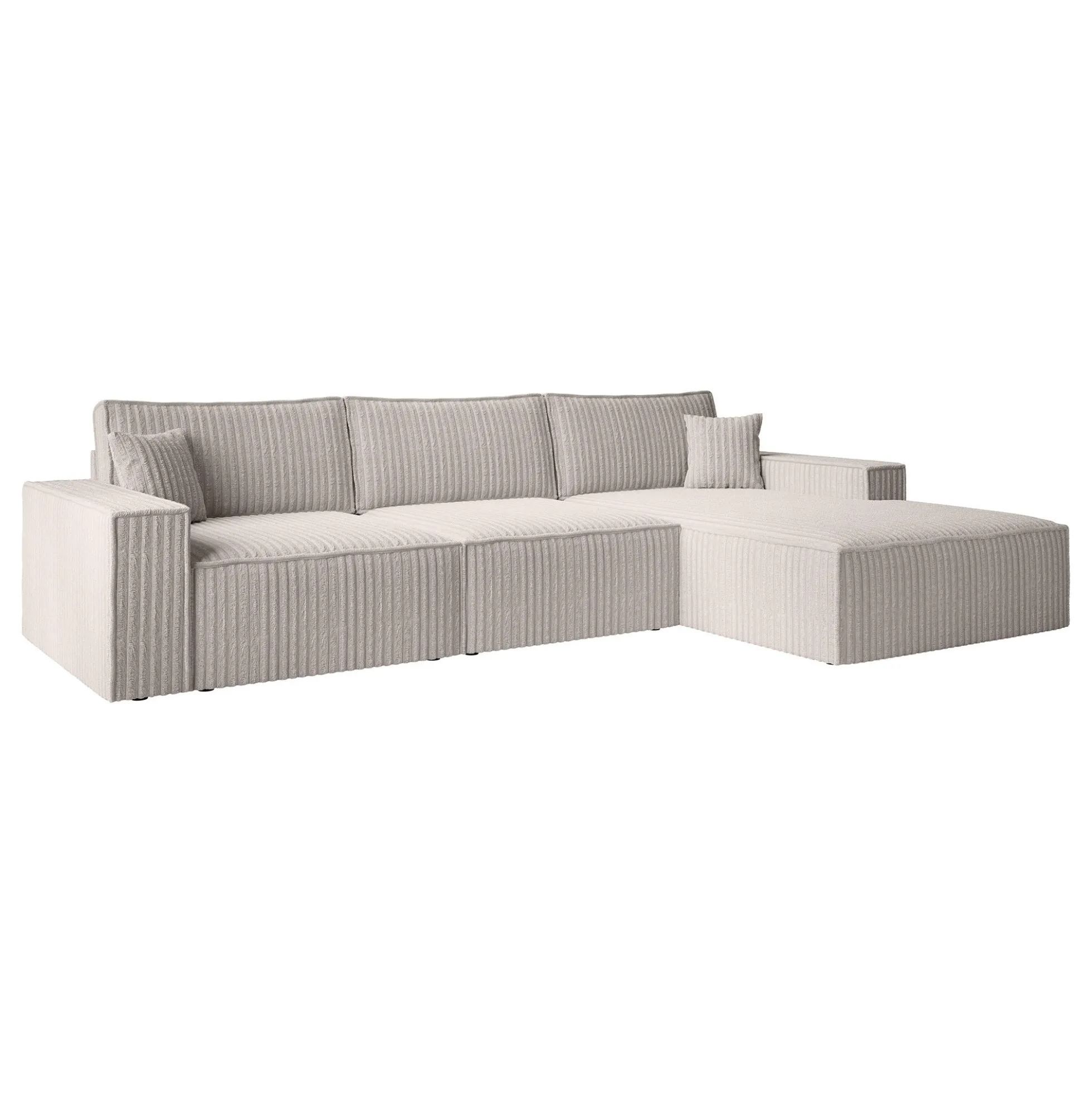 Manolo - Hoekbank 3-zits met chaise longue - Ribstof beige - Rechts