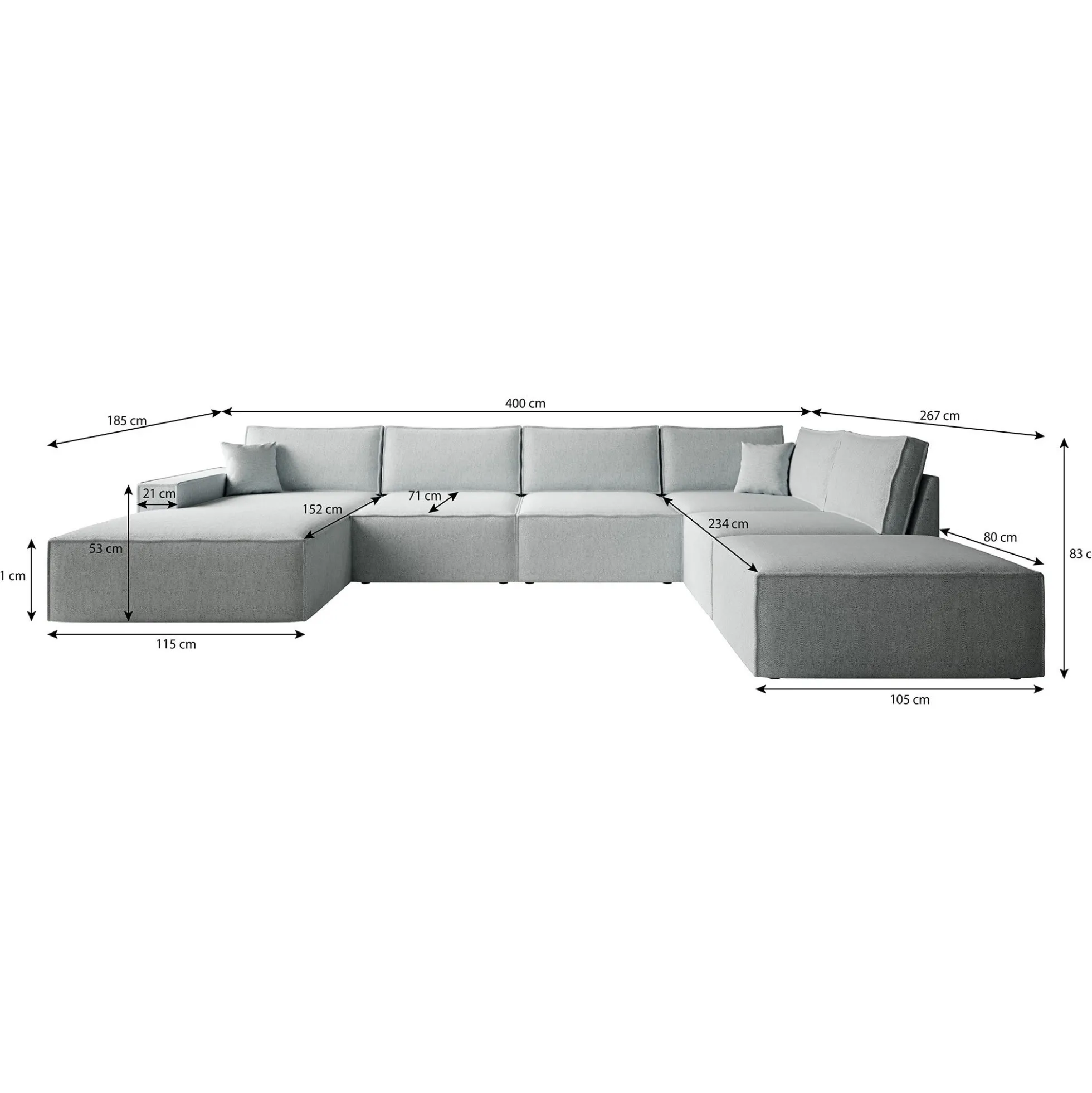 Manolo - Hoekbank 5-zits met chaise longue - Ribstof beige - Links