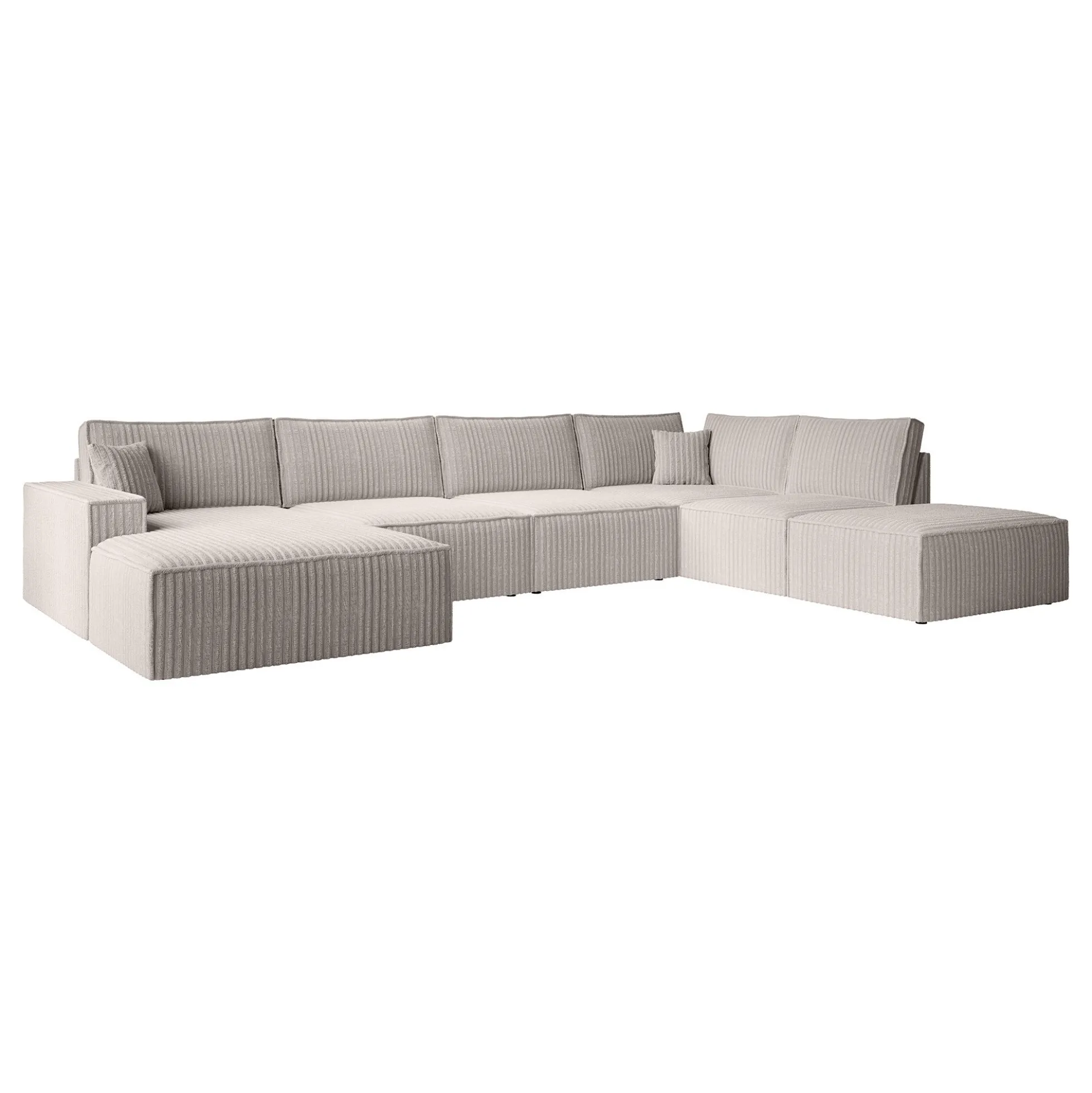 Manolo - Hoekbank 5-zits met chaise longue - Ribstof beige - Links