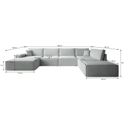 Manolo - Hoekbank 5-zits met chaise longue - Stof beige - Links