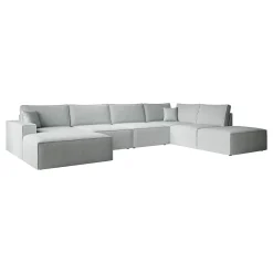 Manolo - Hoekbank 5-zits met chaise longue - Stof grijs - Links