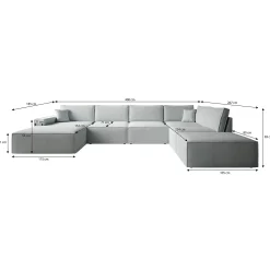 Manolo - Hoekbank 5-zits met chaise longue - Stof grijs - Links