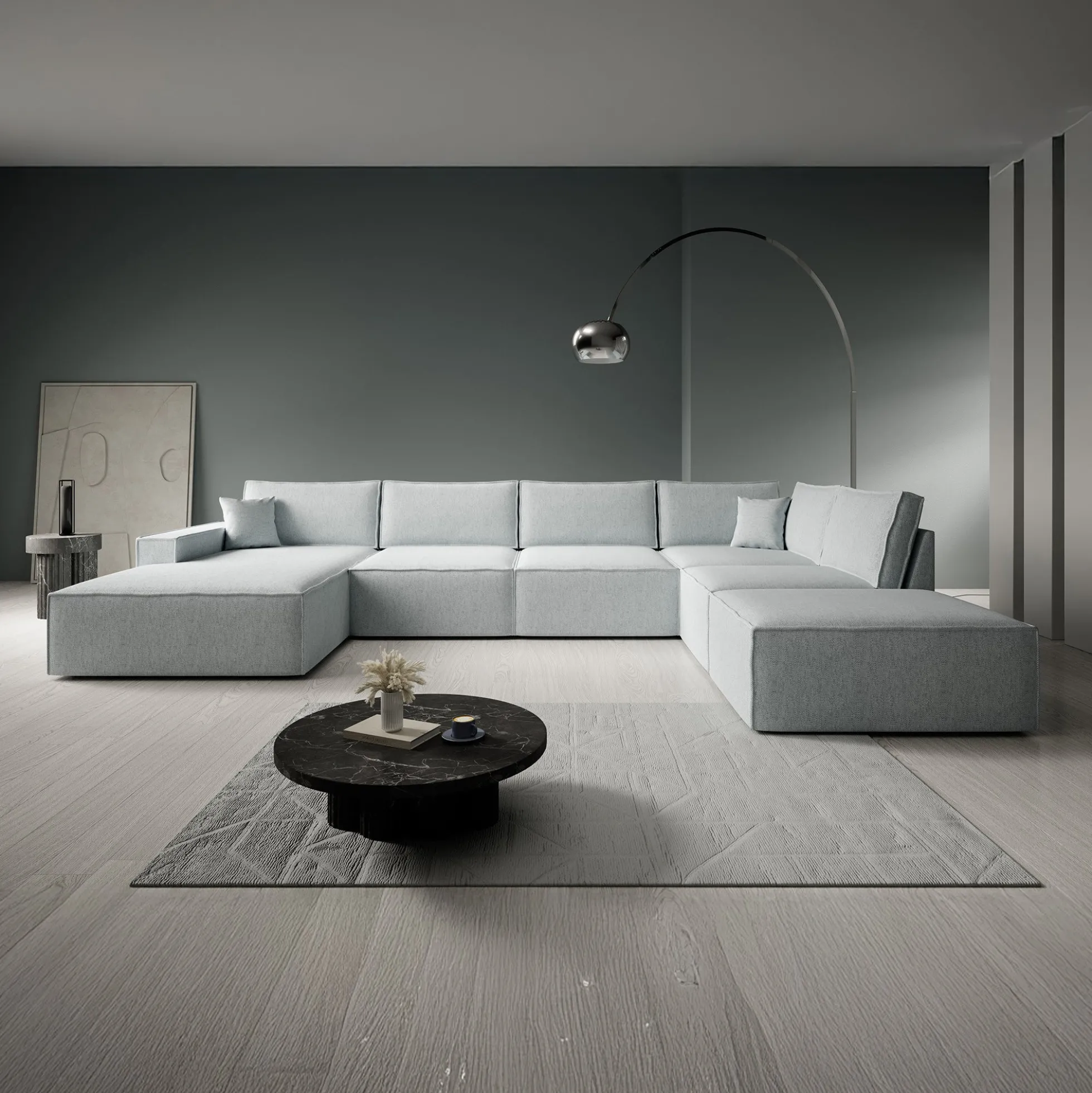Manolo - Hoekbank 5-zits met chaise longue - Stof grijs - Links