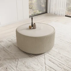 Marano - Salontafel - Fluffy ribstof beige - 89x89x42 cm