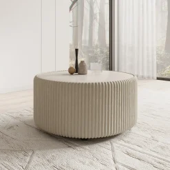 Marano - Salontafel - Fluffy ribstof beige - 89x89x42 cm