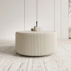 Marano - Salontafel - Fluffy ribstof beige - 89x89x42 cm