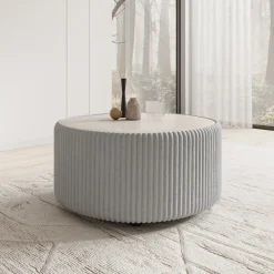 Marano - Salontafel - Fluffy ribstof grijs - 89x89x42 cm
