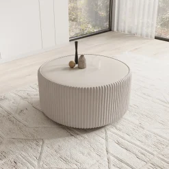Marano - Salontafel - Fluffy ribstof wit - 89x89x42 cm