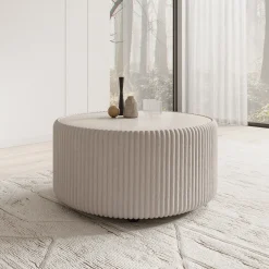 Marano - Salontafel - Fluffy ribstof wit - 89x89x42 cm