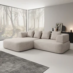 Marcelli - Hoekbank 3-zits met chaise longue - Stof beige - Links