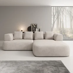 Marcelli - Hoekbank 3-zits met chaise longue - Stof beige - Rechts