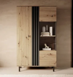 Marcos - Vitrinekast - Eiken/antraciet - 90x40x149 cm