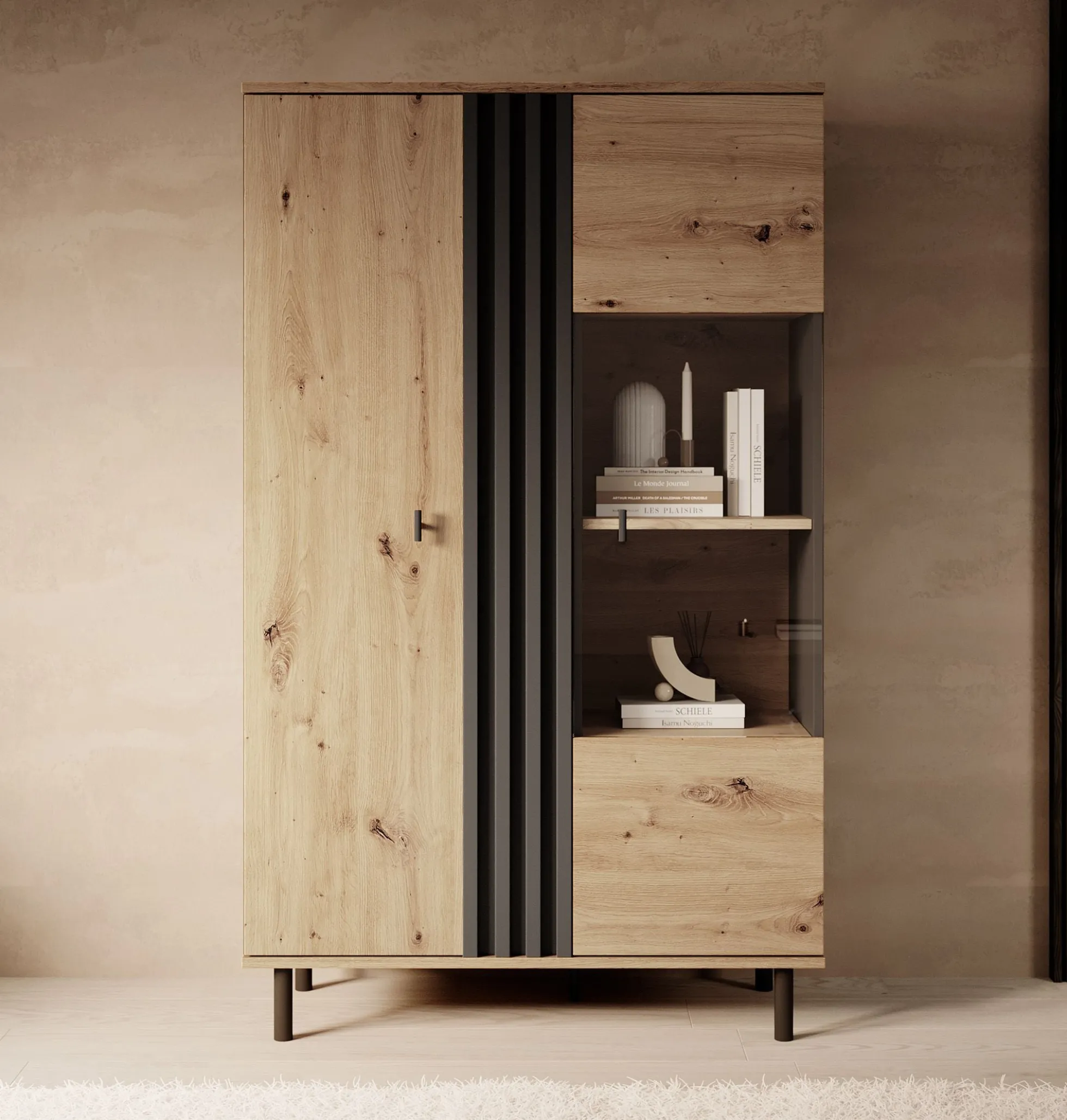 Marcos - Vitrinekast - Eiken/antraciet - 90x40x149 cm