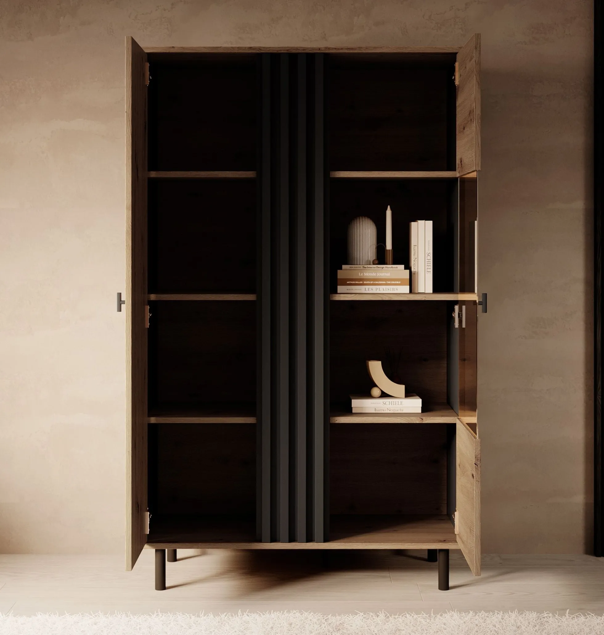 Marcos - Vitrinekast - Eiken/antraciet - 90x40x149 cm