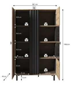 Marcos - Vitrinekast - Eiken/antraciet - 90x40x149 cm
