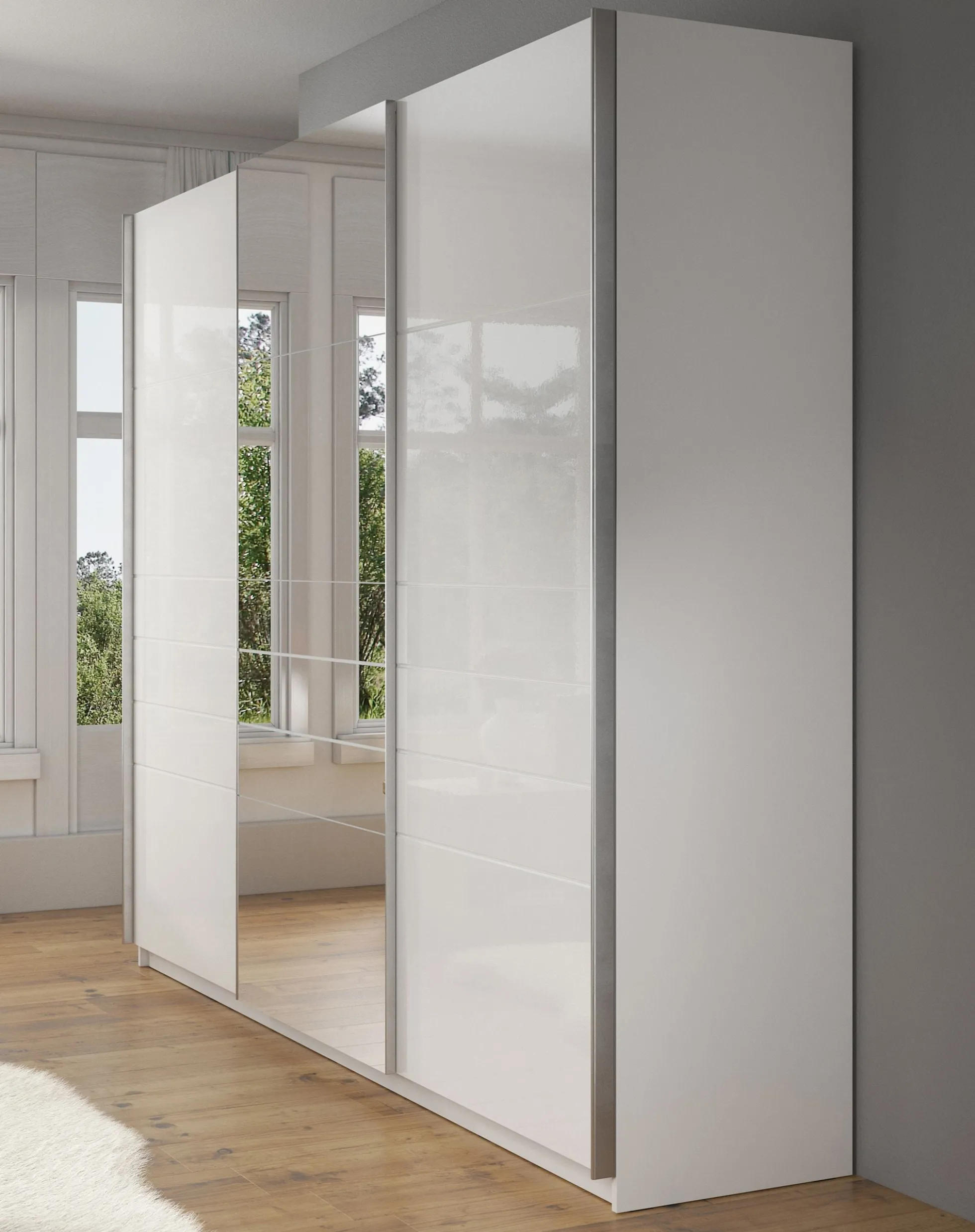 Mariah - Kledingkast met schuifdeuren - Wit - 263x66x224 cm