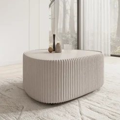 Marlen - Salontafel - Fluffy ribstof wit - 96x89x42 cm