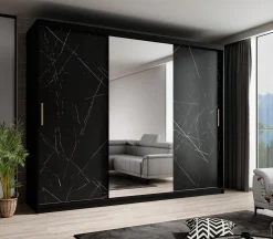 Marmer 2 - Kledinkast met schuifdeuren - Zwart - 250x62x200 cm