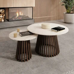 Maroa - Salontafel set van 2 - Walnootpatroon/Marmerlook - 80x45 cm