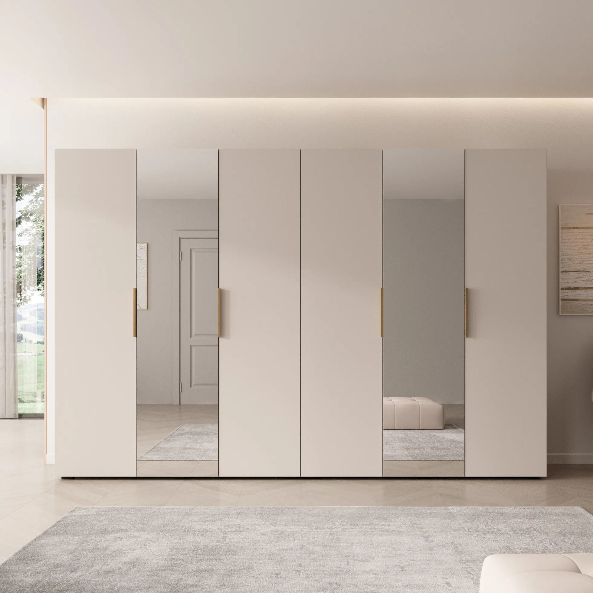 Marquesa - Kledingkast met spiegel - Beige - 300x50x202 cm