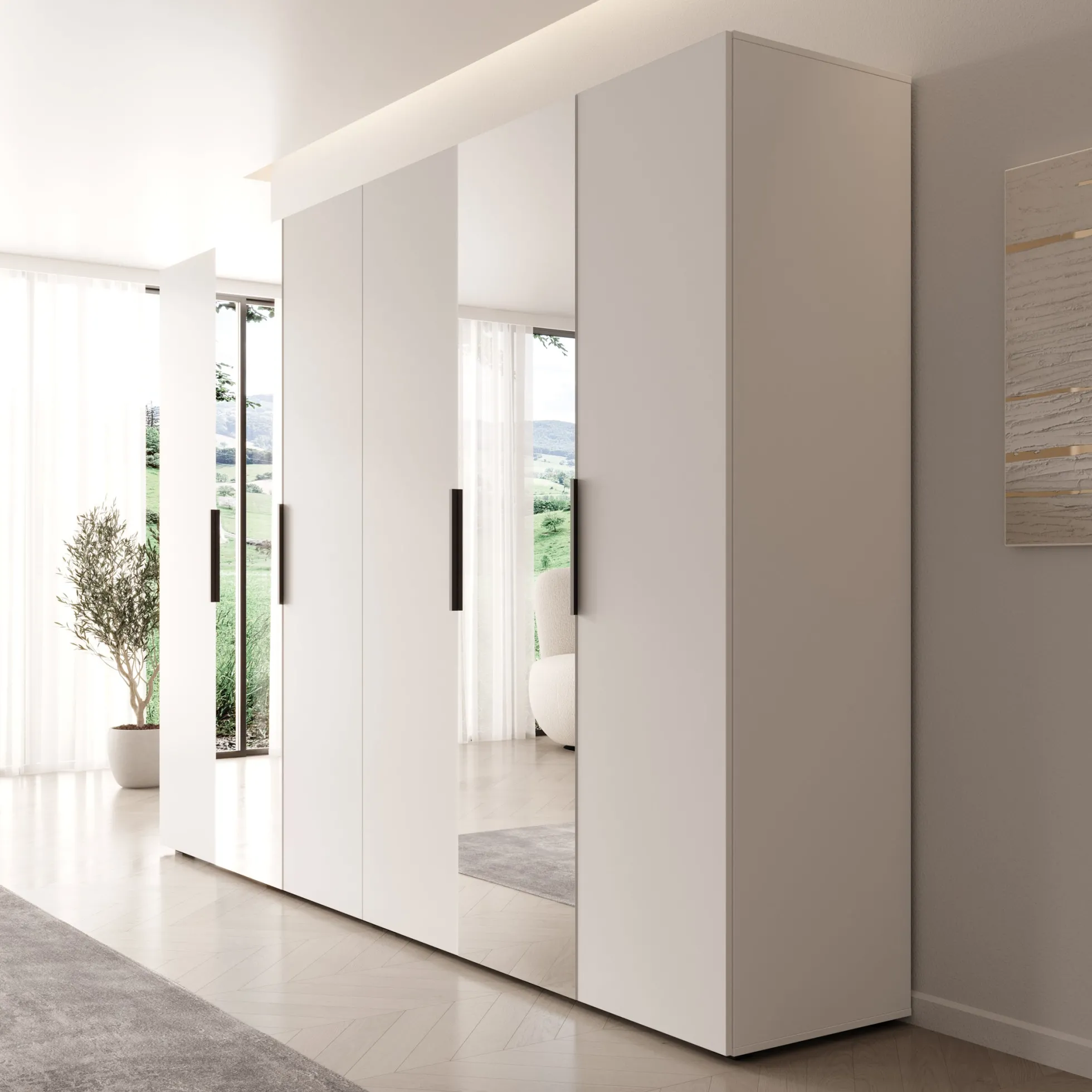 Marquesa - Kledingkast met spiegel - Wit - 300x50x202 cm