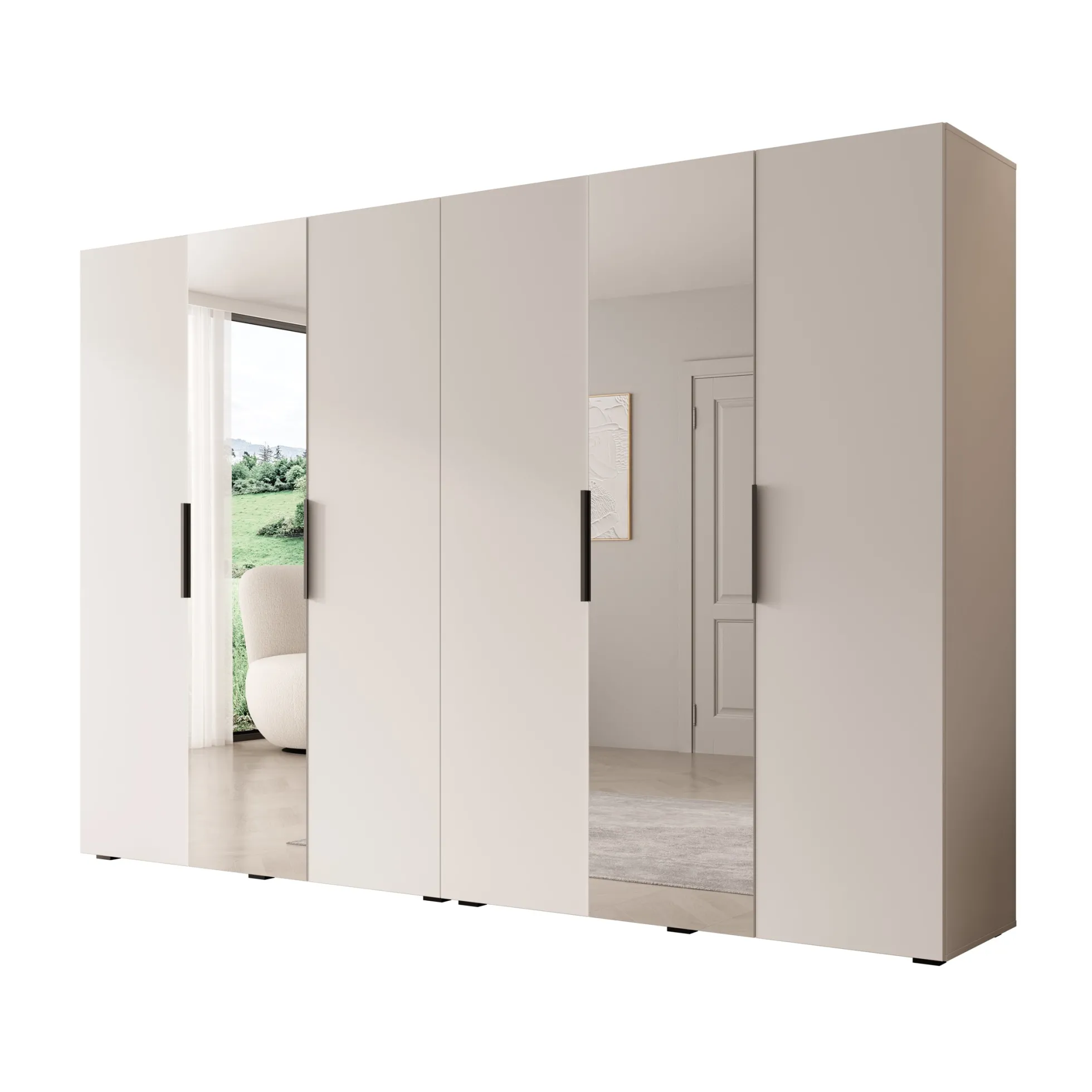Marquesa - Kledingkast met spiegel - Wit - 300x50x202 cm
